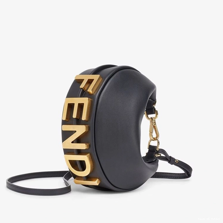 HOT Fendi Fendigraphy Leather Mini In Hobo Black Calf Bag 0720